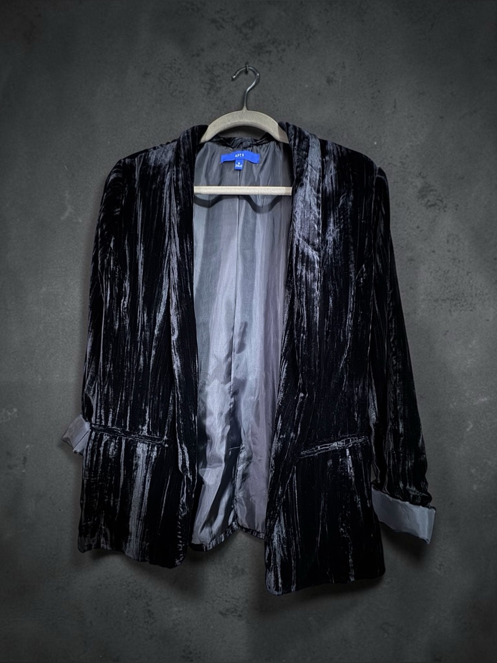 Velvet Luxurious Black Blazer Satin Lined Sz M Avant Garde